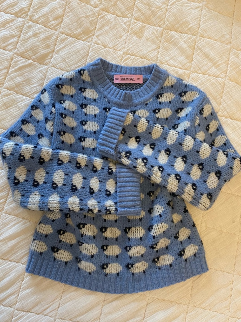 Urban Outfitters Light Blue Sheep-Print Crewneck Sweater